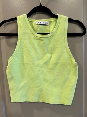 ZARA Neon Lime Ribbed Sleeveless Crop Tank Top